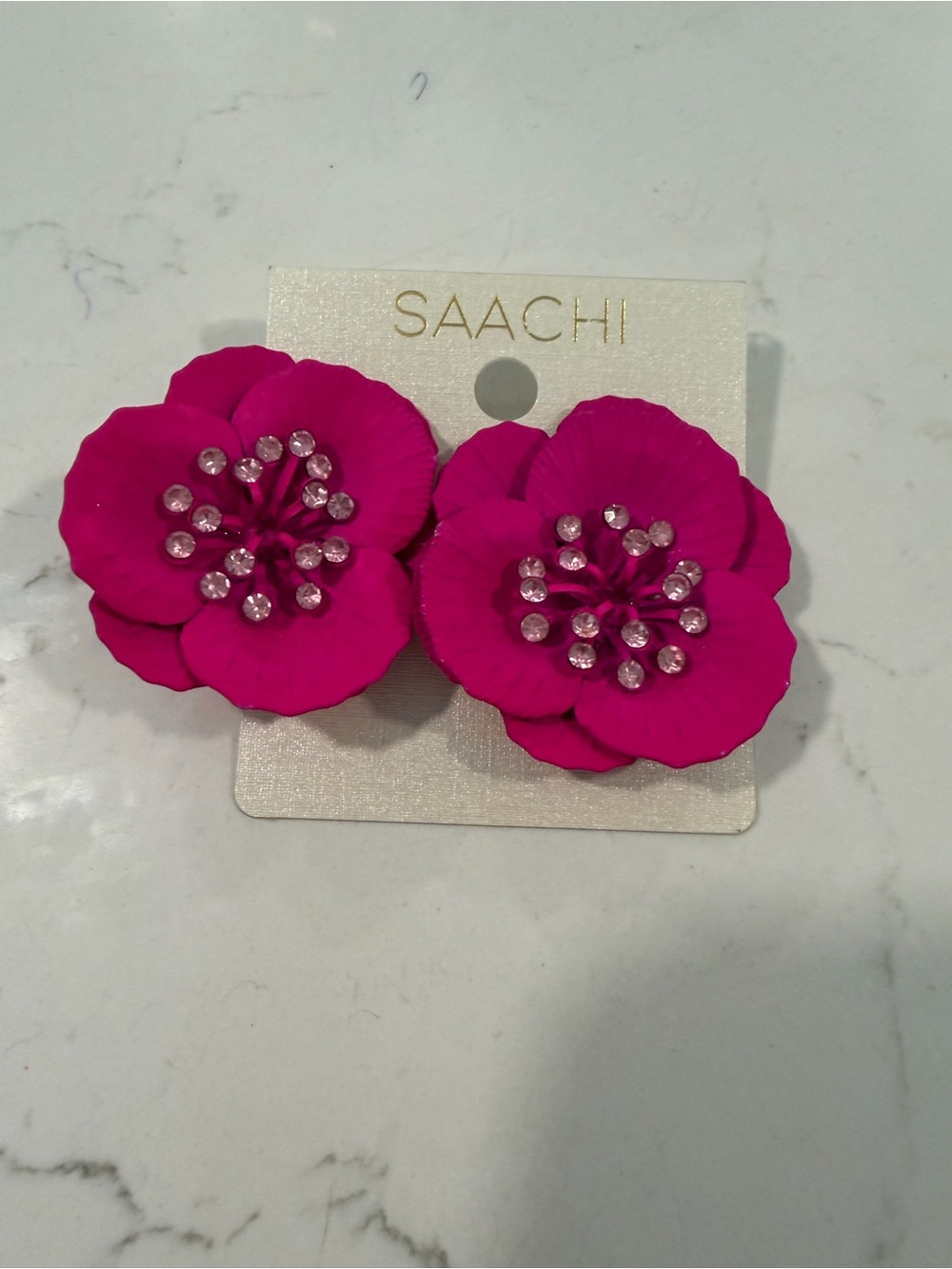 SAACHI Hot Magenta Floral Crystal Stud Earrings